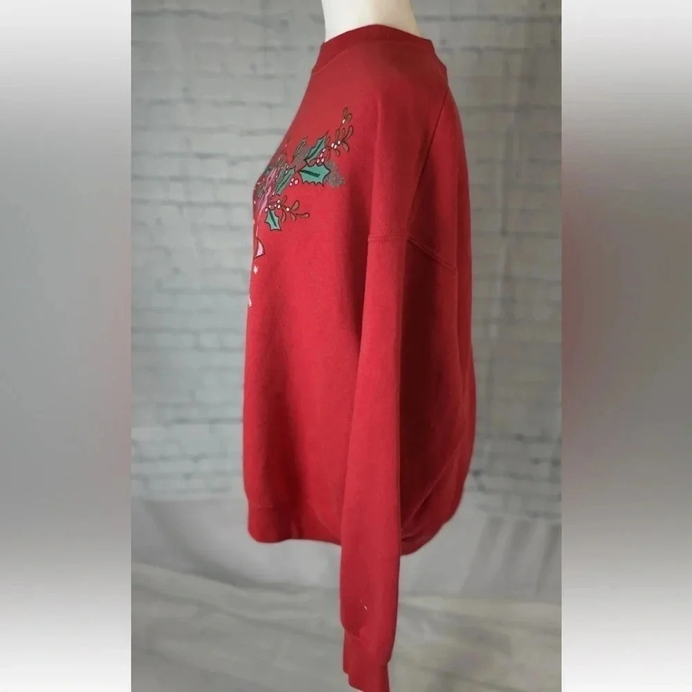 Vintage Fruit Of‎ The Loom Best Ugly Christmas Sweatshirt  Red Cat Belle size L - Picture 4 of 13